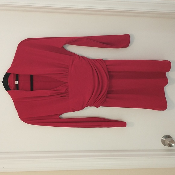 Boston proper red long sleeve runched vneck mini dress - Picture 1 of 4